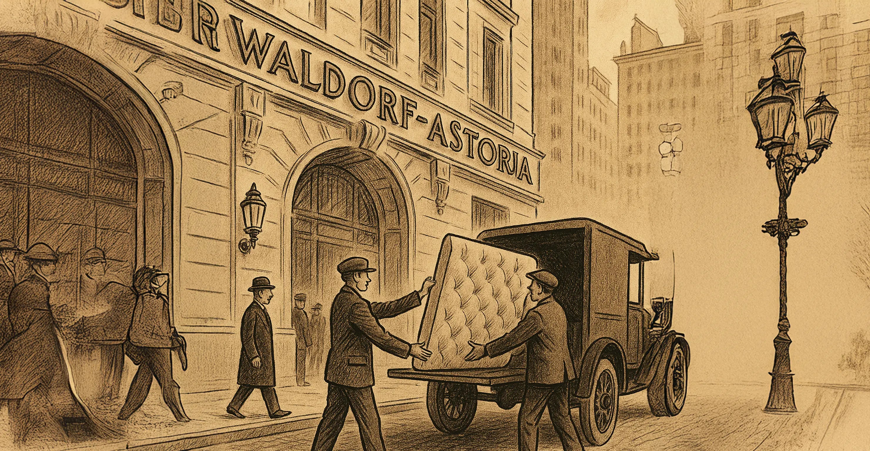 Boxspringbett-Anlieferung am Waldorf-Astoria – Stil: New Yorker