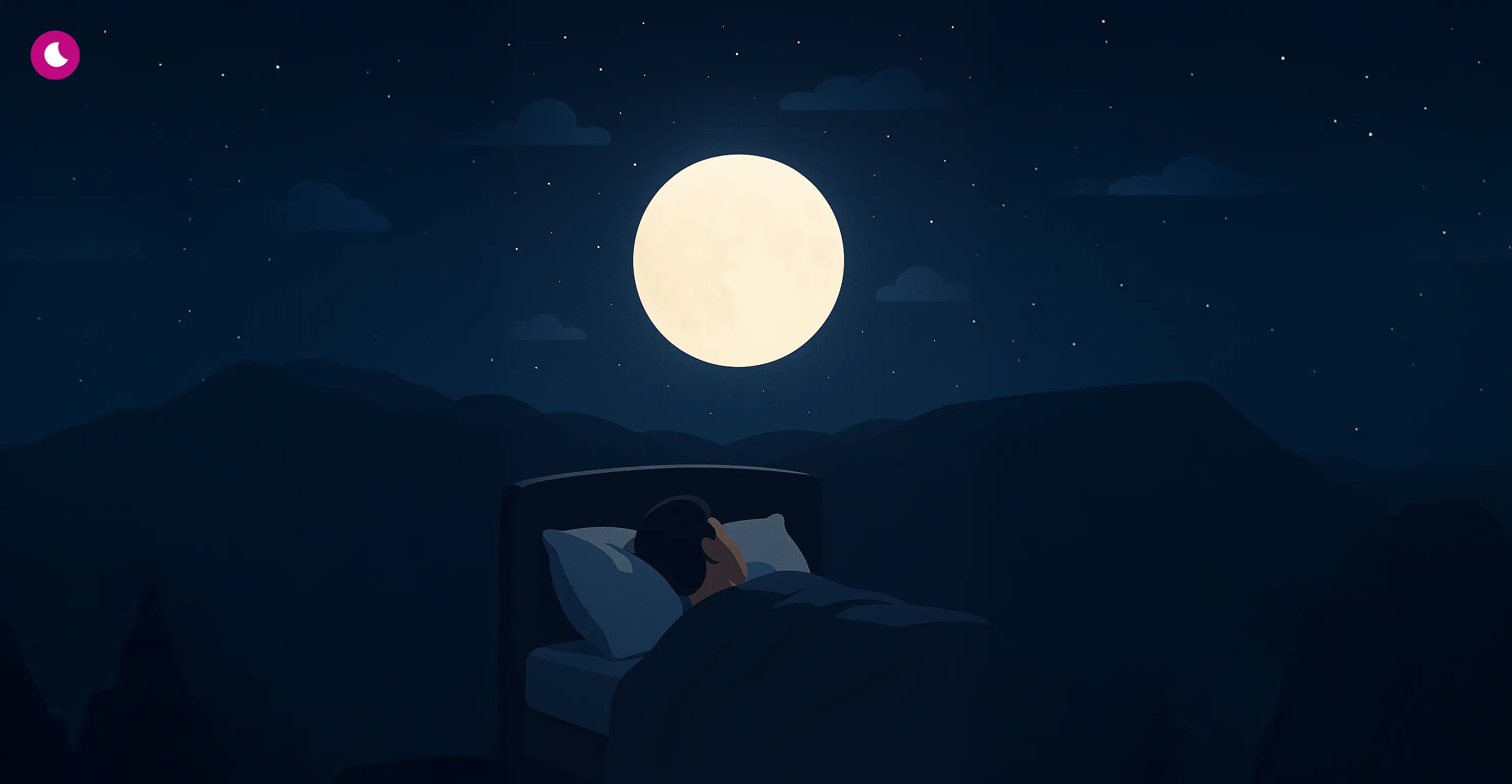 Mann schläft unter freiem Himmel bei Vollmond